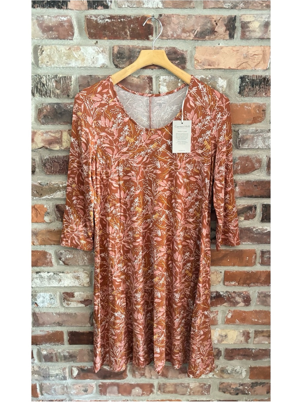 Garnet Hill Orange Floral Jersey Knit Swing Dress NWT, S